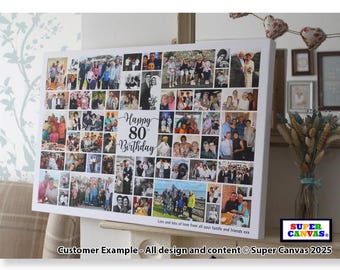 Happy 80th Birthday Mum Dad Grandad Grandma Friend Personalised 80th Birthday 56 Photo Picture Collage Party Board Framed Canvas Print Gift