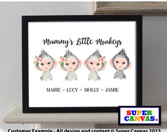 Mum Mummy Custom Cute Monkey Animal Family Personalised Family Portrait Picture Wall Art Framed A4 A3 Print Handmade Birthday Present Gift