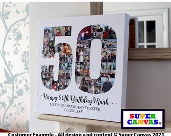 50th Birthday Custom Picture Photo Display Board Number Collage Framed Canvas Print Gift for Mum Dad Son Daughter Friend 50th Birthday gift