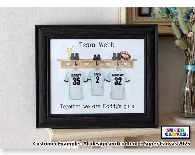 Rugby Family Personalised Rugby Team Custom Shirts Picture Framed Print Partner Grandparent Mum Dad Son Friend Happy Birthday Handmade Gift