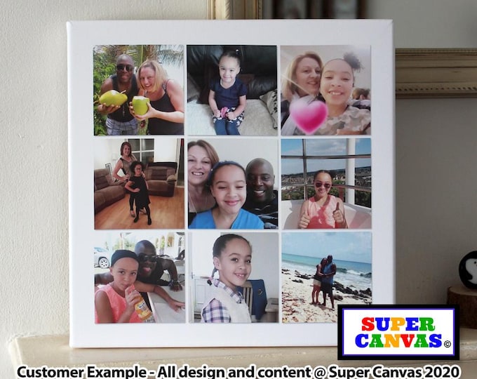 Custom Square Photo Family Holiday Wedding Baby Pet Wall Art Photo Picture Collage Framed Canvas Photo Print Unique Handmade Birthday Gift