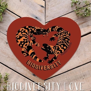 Gila Monster Biodiversity Love Sticker, Vinyl UV resistant, Cute lizards, Lizard Heart, Desert Love, Art for Conservation, lizard love image 1