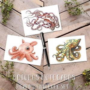 Tarjeta de pulpo, tarjeta de felicitación de pulpo, pulpo de anillo azul, pulpo de Dumbo lindo, arte de pulpo imitado, tarjetas de ilustración de pulpo, pulpo lindo
