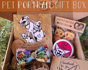 Bundle of Bark Custom Dog Gift Box, Pet Care Package, Pet gift, Pet accessories, Custom pet portrait, Dog Bowtie, Dog Sticker, dog gift