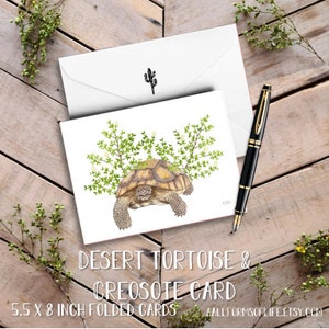 Desert Tortoise Card Pack with Sticker, Turtle Cards, Desert Turtle Art Notecards, Tortoise Greeting Tort Creosote Card