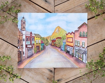 Colorful Tucson Art Print, Illustrated Historic Tucson Arizona, village landscape, barrio art, hotel congress, rialto theatre, benedictine