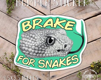 Brake for Snakes Bumper Sticker, Snake art sticker, Snake lover gift, desert art, rattlesnake sticker