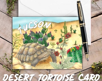 Tucson Tortoise in the Desert Art Card, Tortoise notecard, Tucson Card, Greetings from the desert, Turtle art card, Tucson Arizona Card