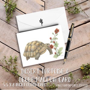Desert Tortoise Card Pack with Sticker, Turtle Cards, Desert Turtle Art Notecards, Tortoise Greeting Tortoise Mallow Card