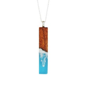 Koa Ocean Pendant Necklace - Koa wood and epoxy.  18 inch necklace