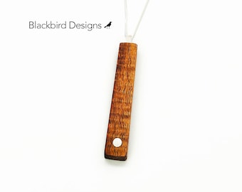 Handmade Koa Wood Pendant Necklace: Hammered Sterling Silver Stud,