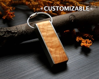 Custom wood keychain. Curly Maple and aluminum keychain customizable. Perfect for 5 or 10 year anniversary gift or just for someone you love