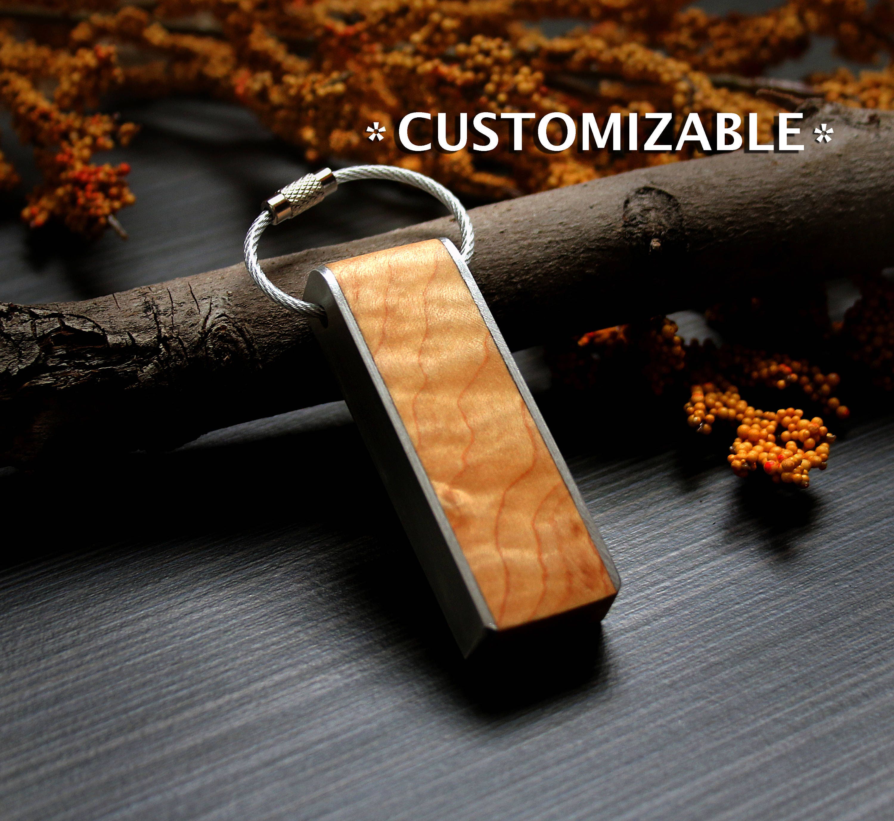 Custom Curly Maple & Aluminum Keychain, Anniversary Gift