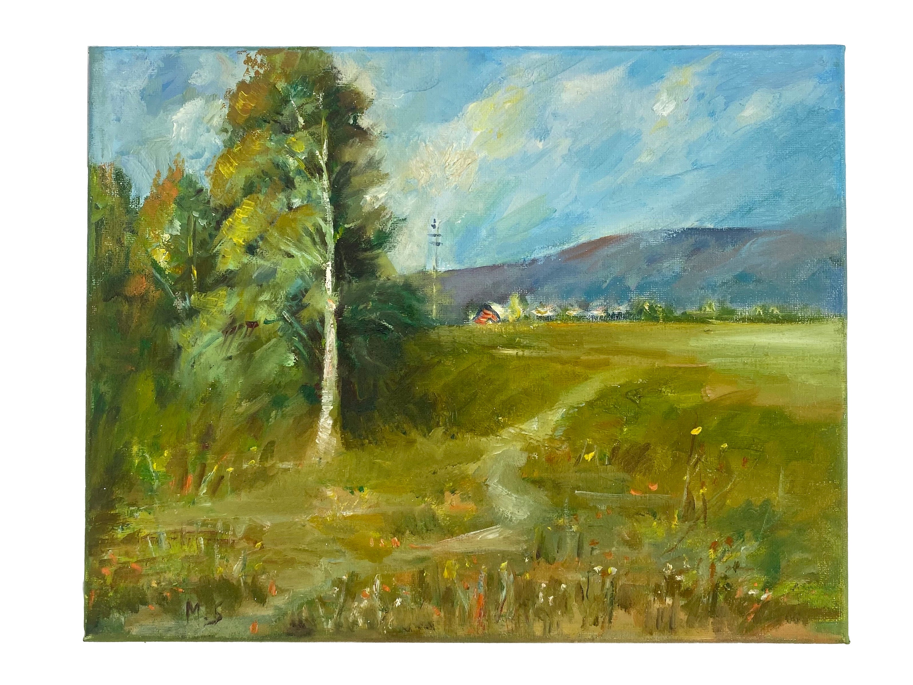 オリジナル油絵「田園風景」11x14インチ。コレクターズアイテム