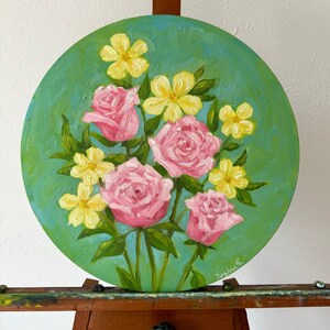 Original Oil Painting Flowers 14 inches Diameter Still Life. Fine art,Original painting,Flower painting,Home decor,Wall art,Canvas painting