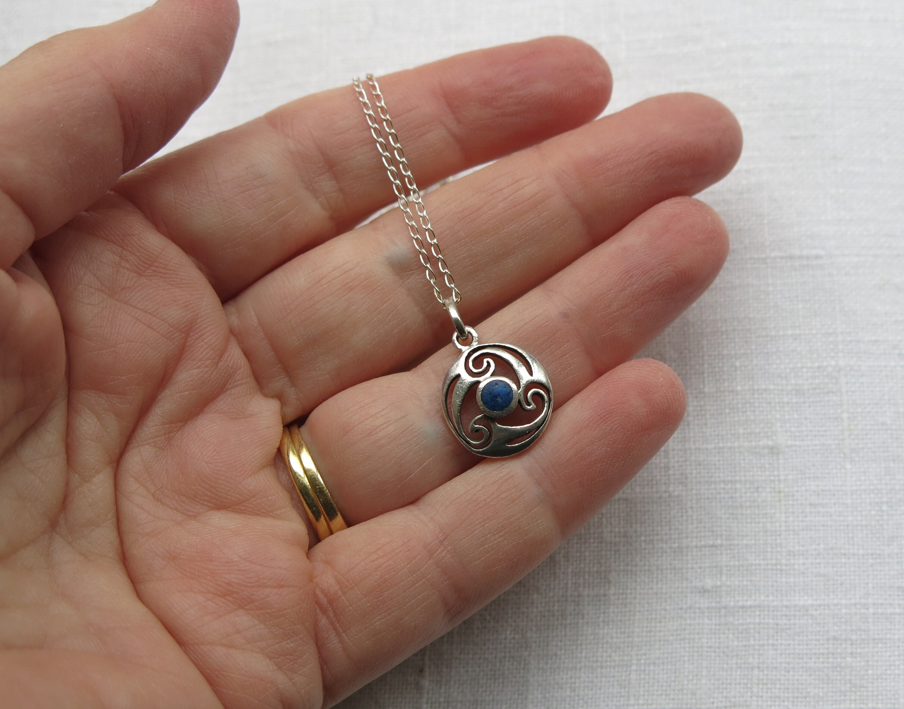 Silver Celtic pendant with lapis Kit Heath