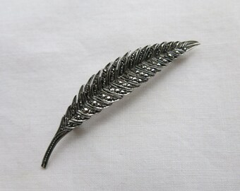 Silver and marcasite fern leaf or feather brooch