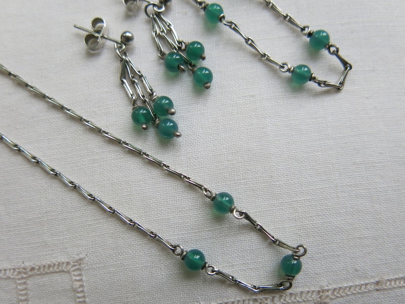 bracelet and earrings set Silver and green chalcedony necklace