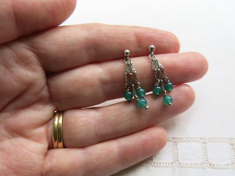 bracelet and earrings set Silver and green chalcedony necklace