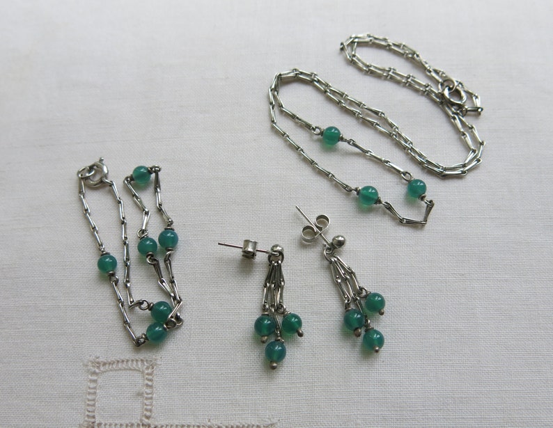 bracelet and earrings set Silver and green chalcedony necklace