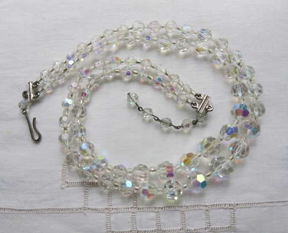 Aurora Borealis Beaded 3 strands cascaded necklace and Wraparound Bracelet set Art.2445 demi-set collectibles