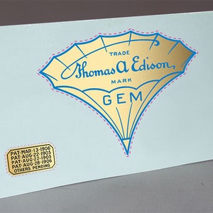 Precut 2 EDISON GEM & PATENT for Cylinder Phonograph Horn Water slide decal