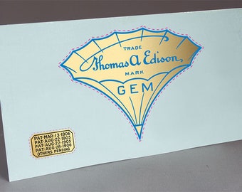 Precut 2 EDISON GEM & PATENT for Cylinder Phonograph Horn Water slide decal