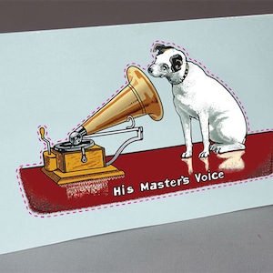 Precut HMV His Master&#39;s Voice Water slide decal Phonograph Gramophone Version 2