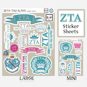 Zeta Tau Alpha Sticker Sheets | Top Quality Vinyl | Choice of Sheet Sizes | Large or Mini | Durable & Weatherproof