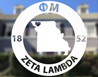 Phi Mu Sorority Decal | State & Chapter Marked with a Heart