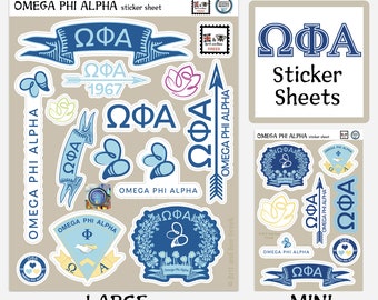 Omega Phi Alpha Sticker Sheets | Top Quality Vinyl | Choice of Sheet Sizes | Large or Mini | Durable & Weatherproof