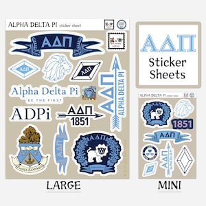 Alpha Delta Pi Sticker Sheets | Top Quality Vinyl | Choice of Sheet Sizes | Large or Mini | Durable & Weatherproof