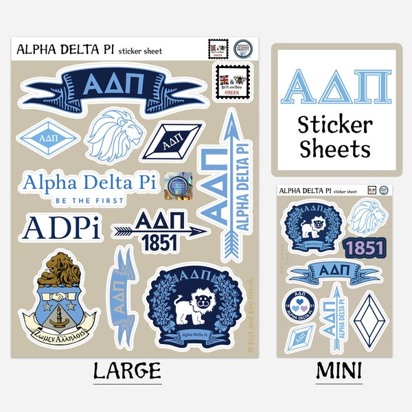 Alpha Delta Pi Sticker Sheets | Top Quality Vinyl | Choice of Sheet Sizes | Large or Mini | Durable & Weatherproof