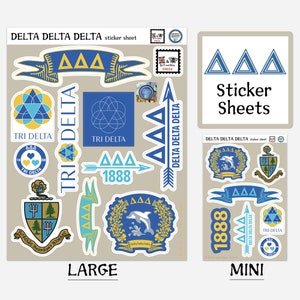 Delta Delta Delta Sticker Sheets | Top Quality Vinyl | Choice of Sheet Sizes | Large or Mini | Durable & Weatherproof