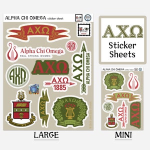 Alpha Chi Omega Sticker Sheets | Top Quality Vinyl | Choice of Sheet Sizes | Large or Mini | Durable & Weatherproof