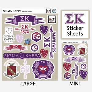 Sigma Kappa Sticker Sheets | Top Quality Vinyl | Choice of Sheet Sizes | Large or Mini | Durable & Weatherproof