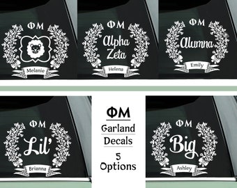 Phi Mu Sorority Decals | Custom Personalized Name and Chapter