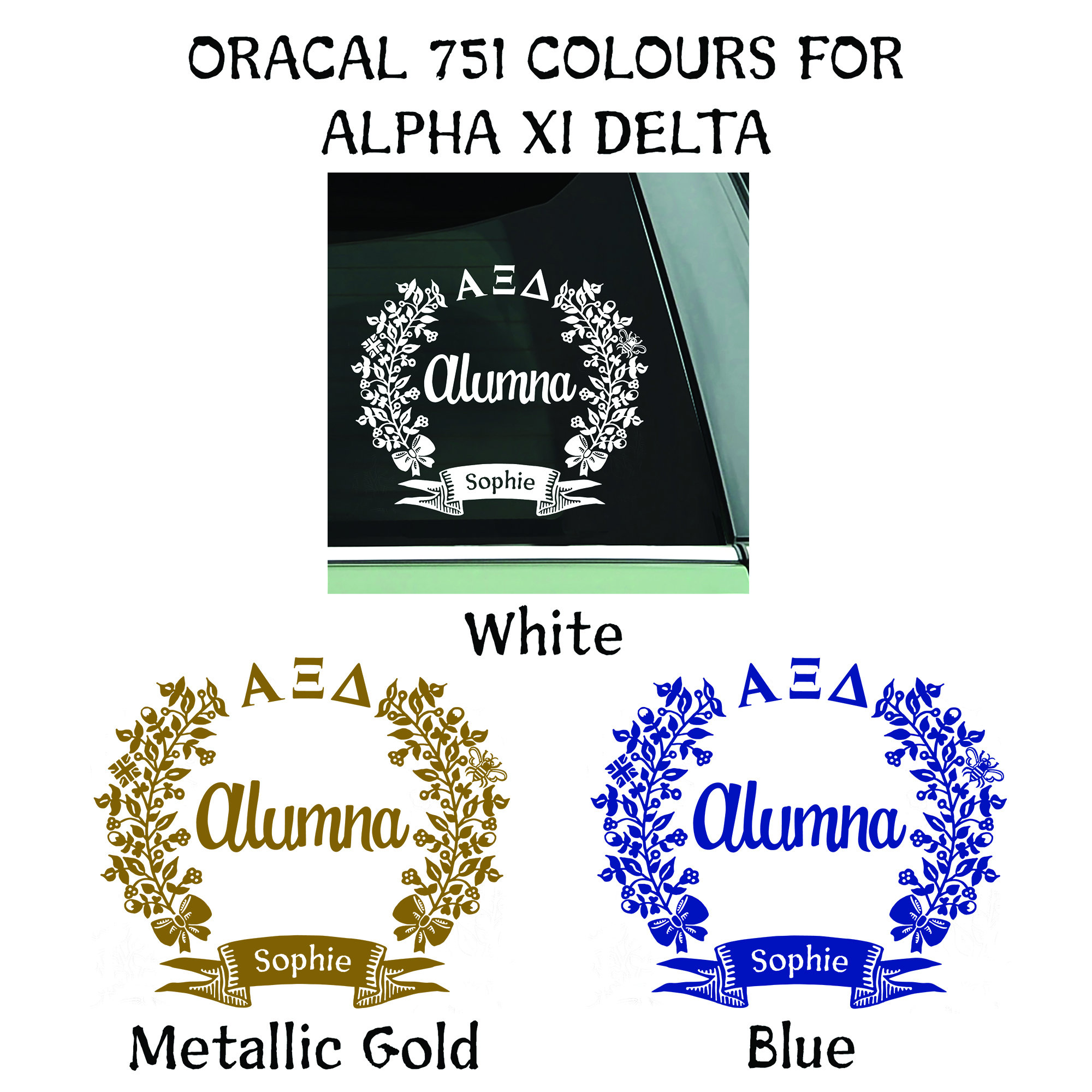 Alpha Xi Delta Sorority Decal Alumna With Personalized Name Etsy