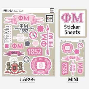 Phi Mu Sticker Sheets | Top Quality Vinyl | Choice of Sheet Sizes | Large or Mini | Durable & Weatherproof