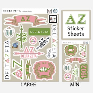 Delta Zeta Sticker Sheets | Top Quality Vinyl | Choice of Sheet Sizes | Large or Mini | Durable & Weatherproof