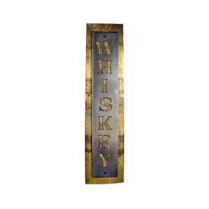Reclaimed Barrel Stave Wall Sign with Metal Whiskey Cutout
