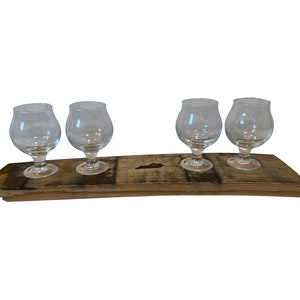 Bourbon Flight Board with Four Snifter Glasses