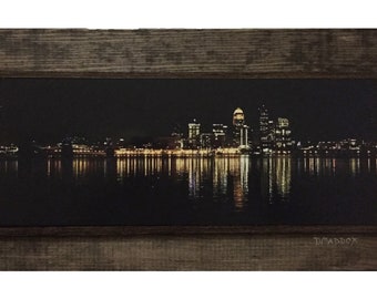 Louisville Night Skyline Panorama on Wood Unique Wall Art