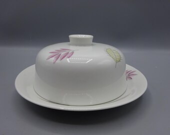 VINTAGE Butterdose rund aus Porzellan, Käseglocke, Deckeldose, Rosenthal Form E Loewy, bunte Blätter, Speiseservice, Geschenk Dekoration