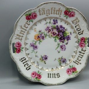 VINTAGE wall plate Art Nouveau, floral pattern, violets roses, jewelry plate, decorative plate, give us our daily bread today, decoration