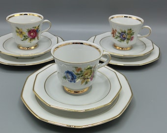 VINTAGE collection cup 3 pieces, coffee service for 3 people, 3 place settings, floral pattern, Winterling market people, tea service, place setting gift