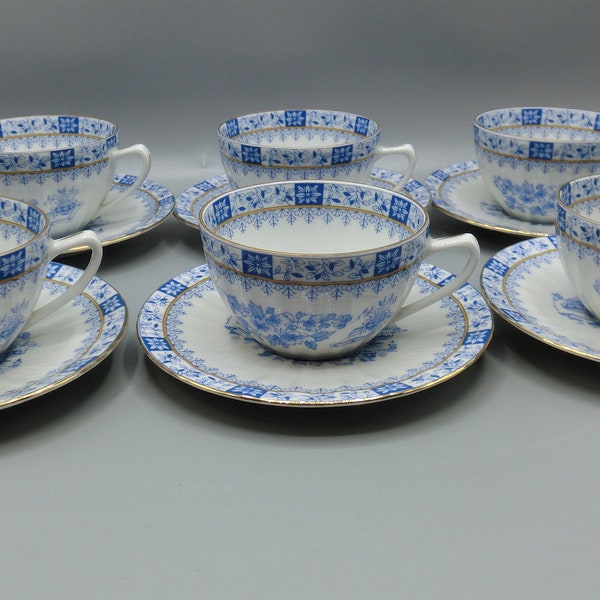 VINTAGE 6 Teetassen mit Untertasse von Bavaria, china blau, blau weiß goldrand, Kaffeetasse, Tassen, Sammeltasse Kaffeeservice Geschenk