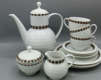 VINTAGE Kaffeeservice für 3 Personen, weiß grün rosa, arzberg, Kaffeekanne Milch Zucker, Teeservice, Sammeltasse, Geschenk