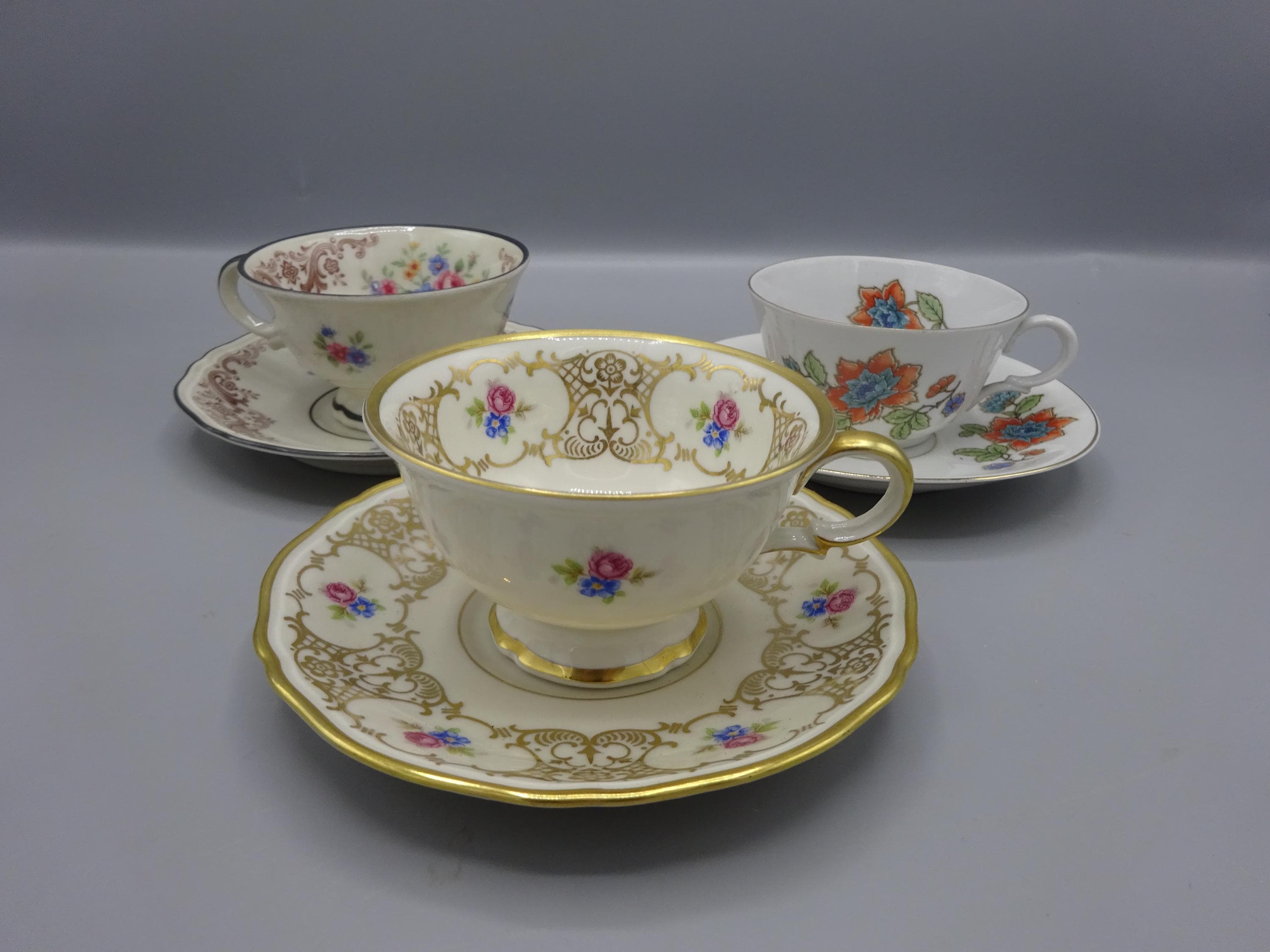 VINTAGE 3 tazzine da caffè con piattino, oro, tazzina da caffè, motivo floreale, tazzina da collezione, servizio da caffè, servizio da caffè, tazzina