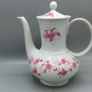 VINTAGE koffiepot wit met bloemmotief, Seltmann Weiden Bavaria Annabell, roze decor theepot, pot koffieservice cadeau